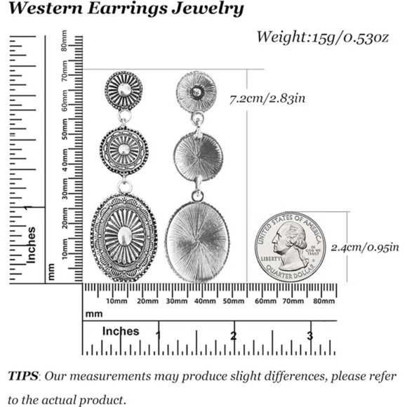 Western Earrings Jewelry for Women  A0:Oval-Vintage Silver - Picture 6 of 6